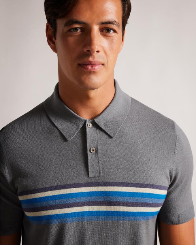 Polo Ted Baker Striped Wool Bleu Homme | VBC-17608746